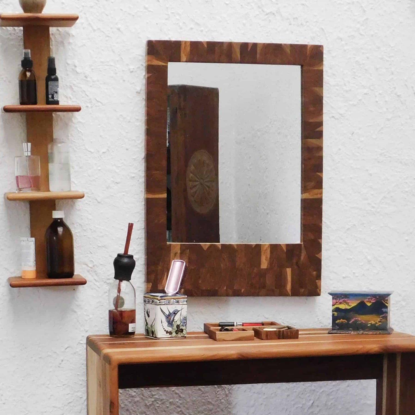 Espejo rectangular de pared - Marco mosaico madera teca