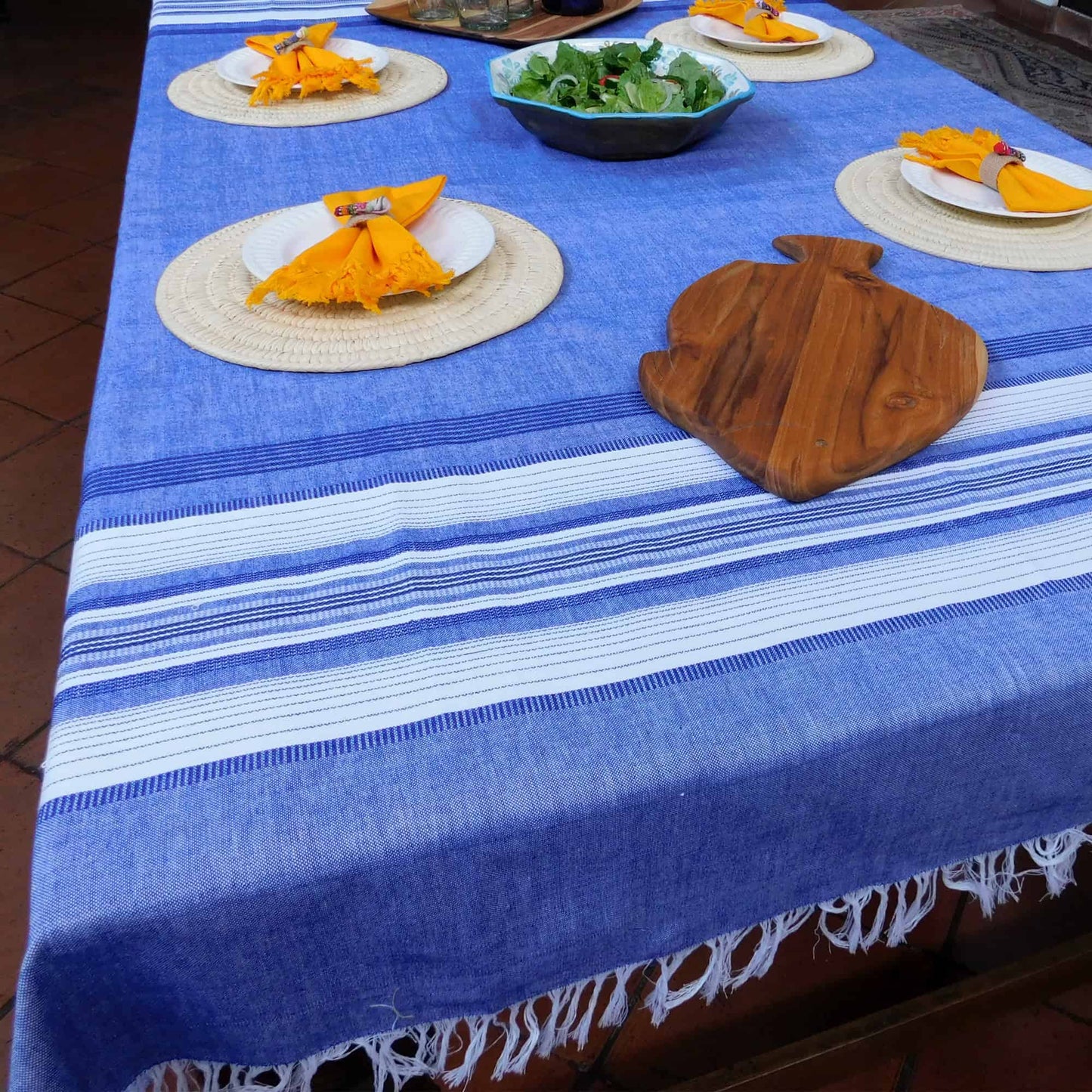 Mantel - Chambray con tonos azules