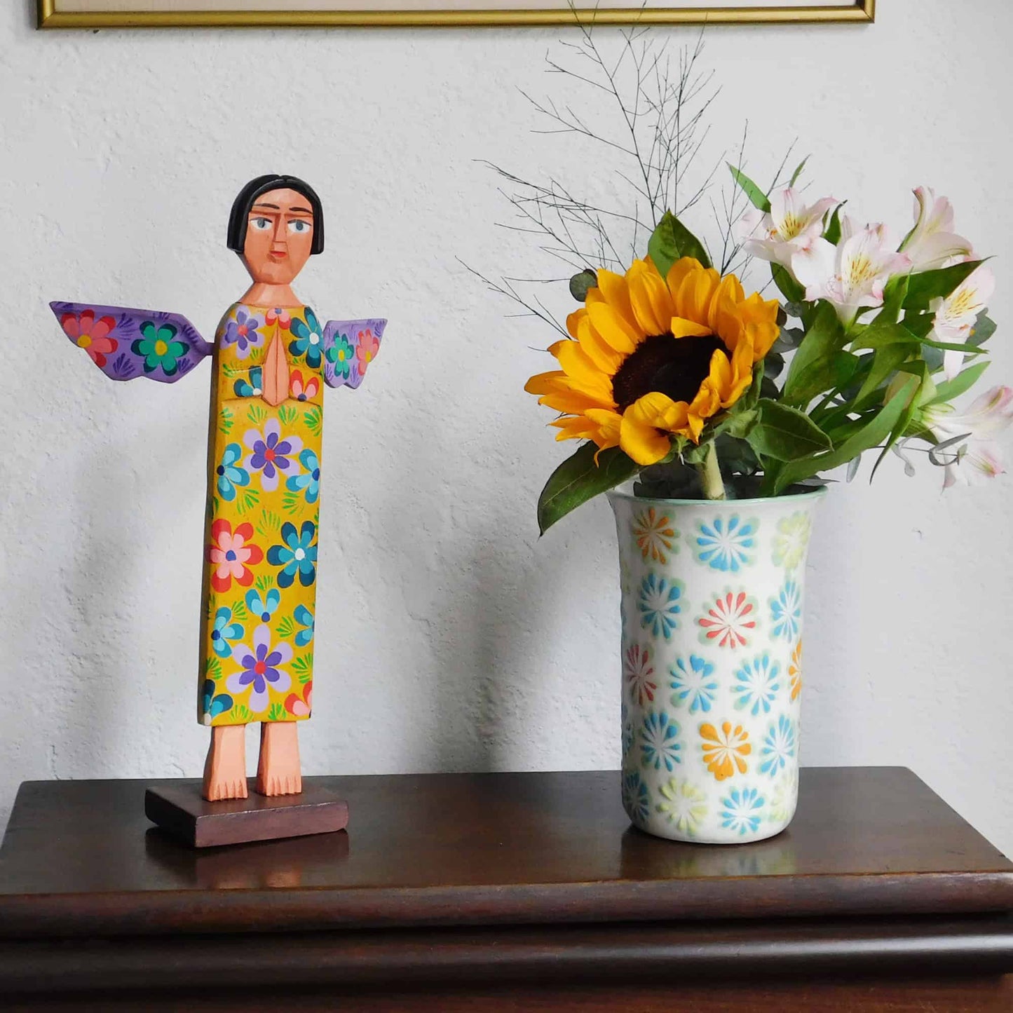Florero alto de cerámica - flores