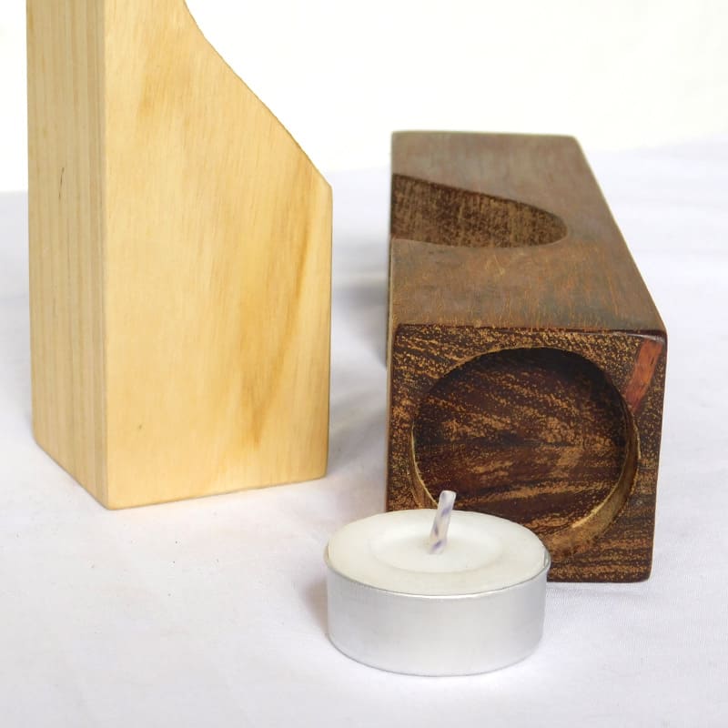 candelero de madera palo blanco y ron ron