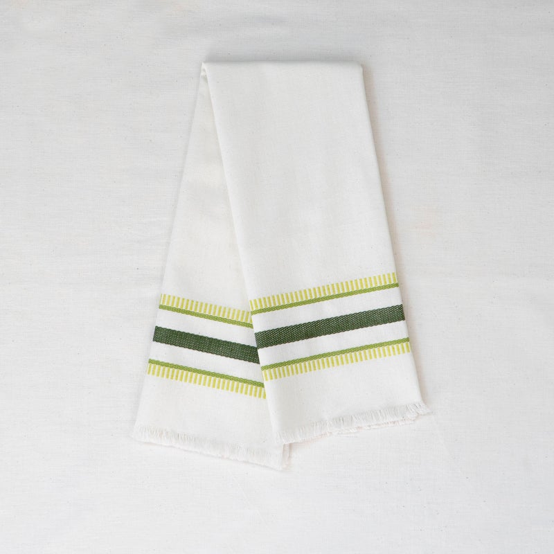 toalla de cocina algodón blanco con franjas bordadas color verde