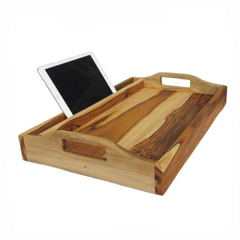 desayunador con ranura para iPad o libre hecha de madera teca