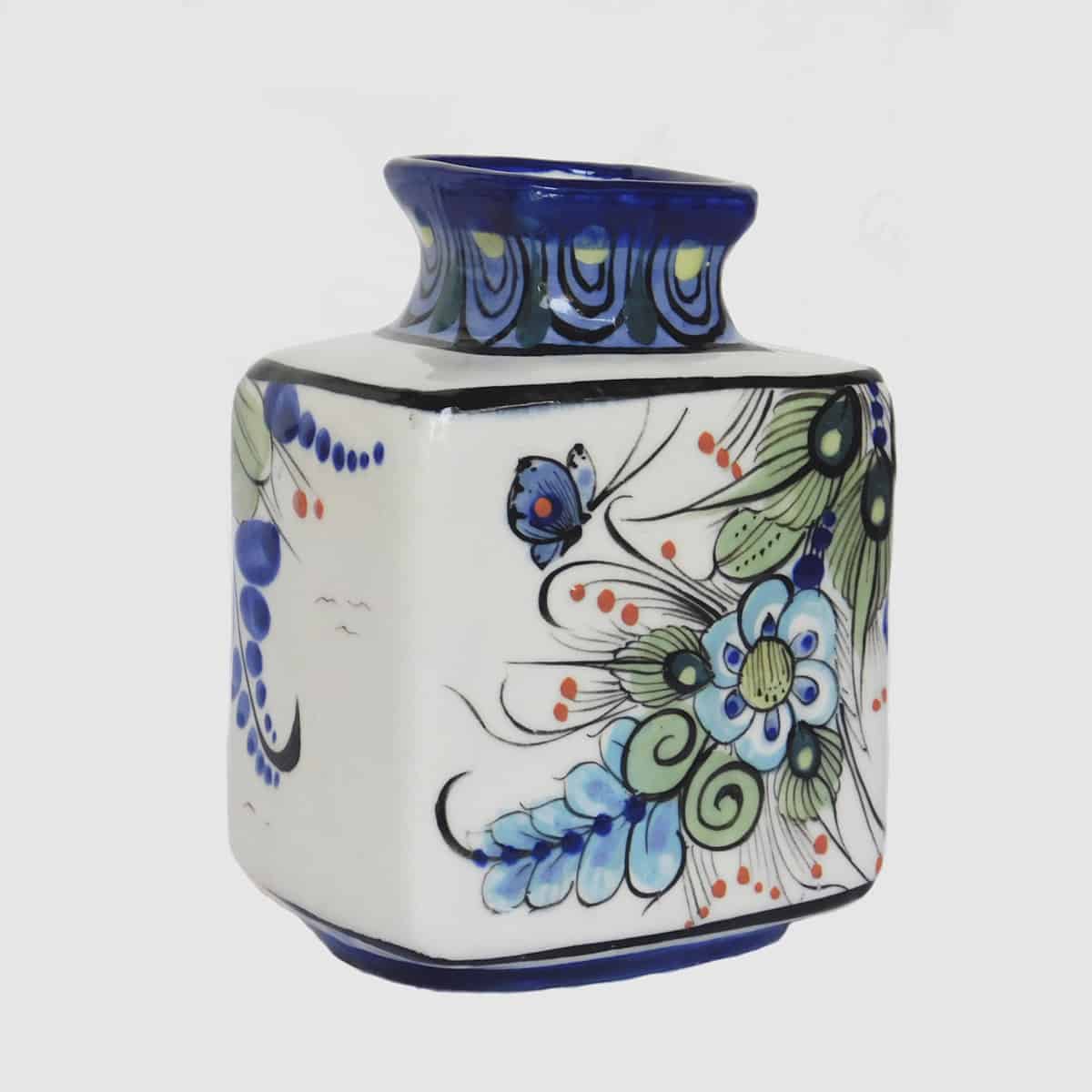 Florero cuadrado de cerámica con colibríes