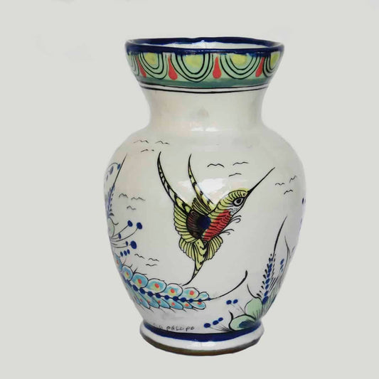Florero redondeado alto de cerámica con colibríes