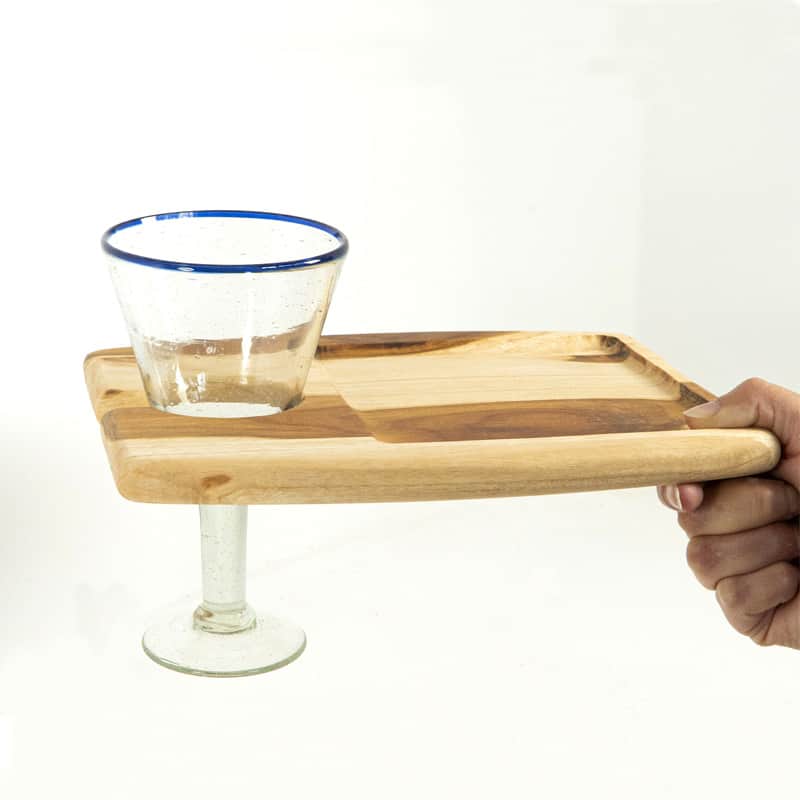 portacopas artesanal con espacio para boquitas