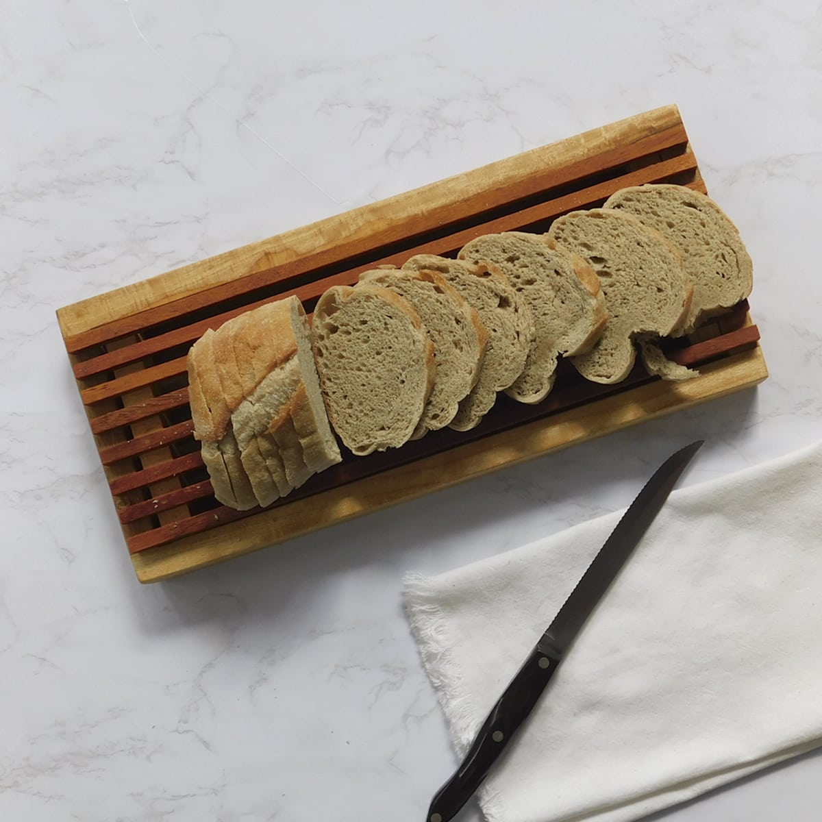 RoyalHouse Tabla de cortar pan de bambú natural de alta calidad con bandeja  para migas, bandeja para servir pan para cocina