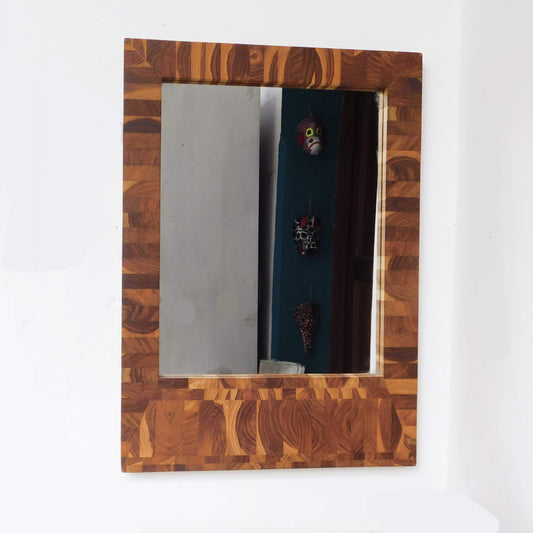 Espejo rectangular de pared - Marco mosaico madera teca