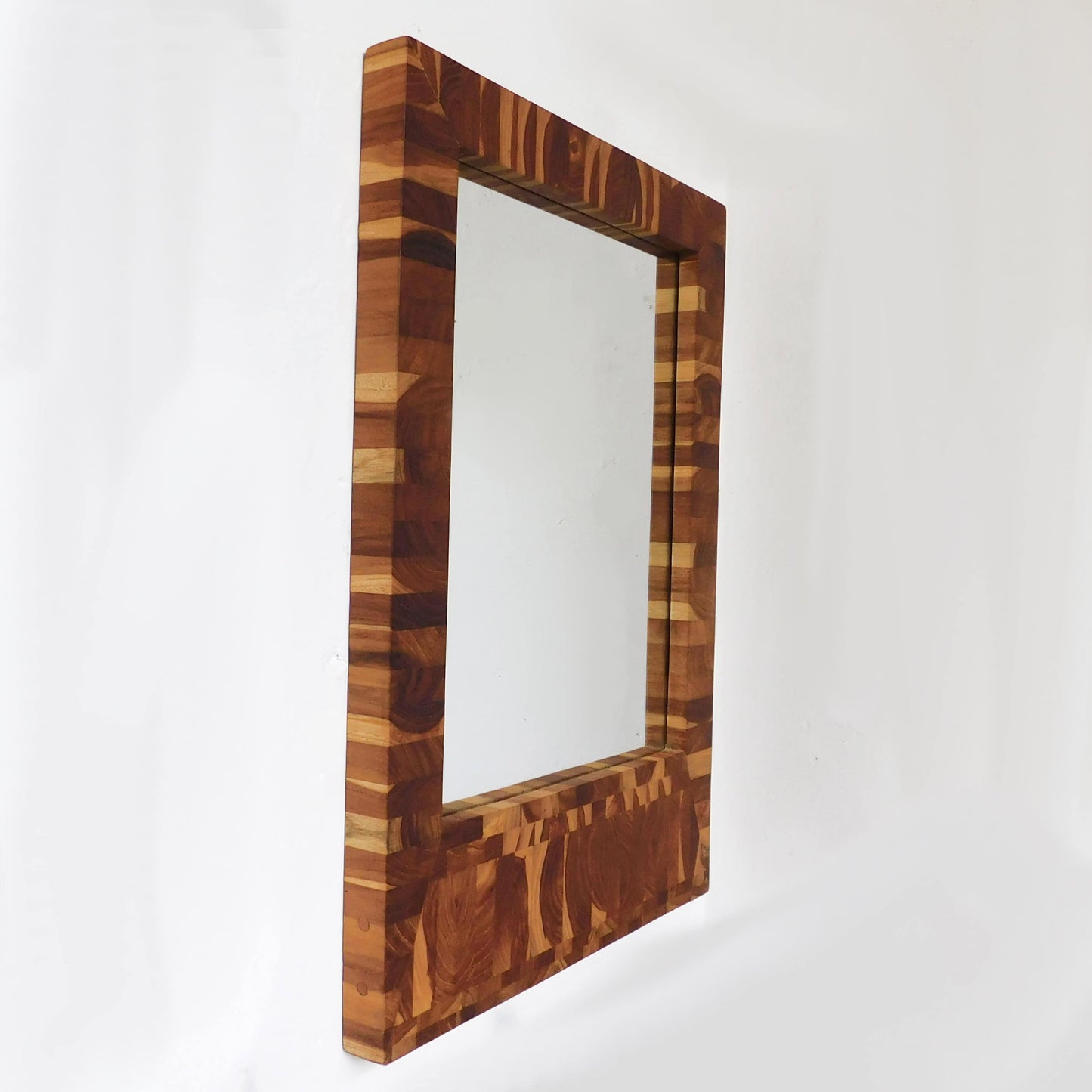 Espejo rectangular de pared - Marco mosaico madera teca