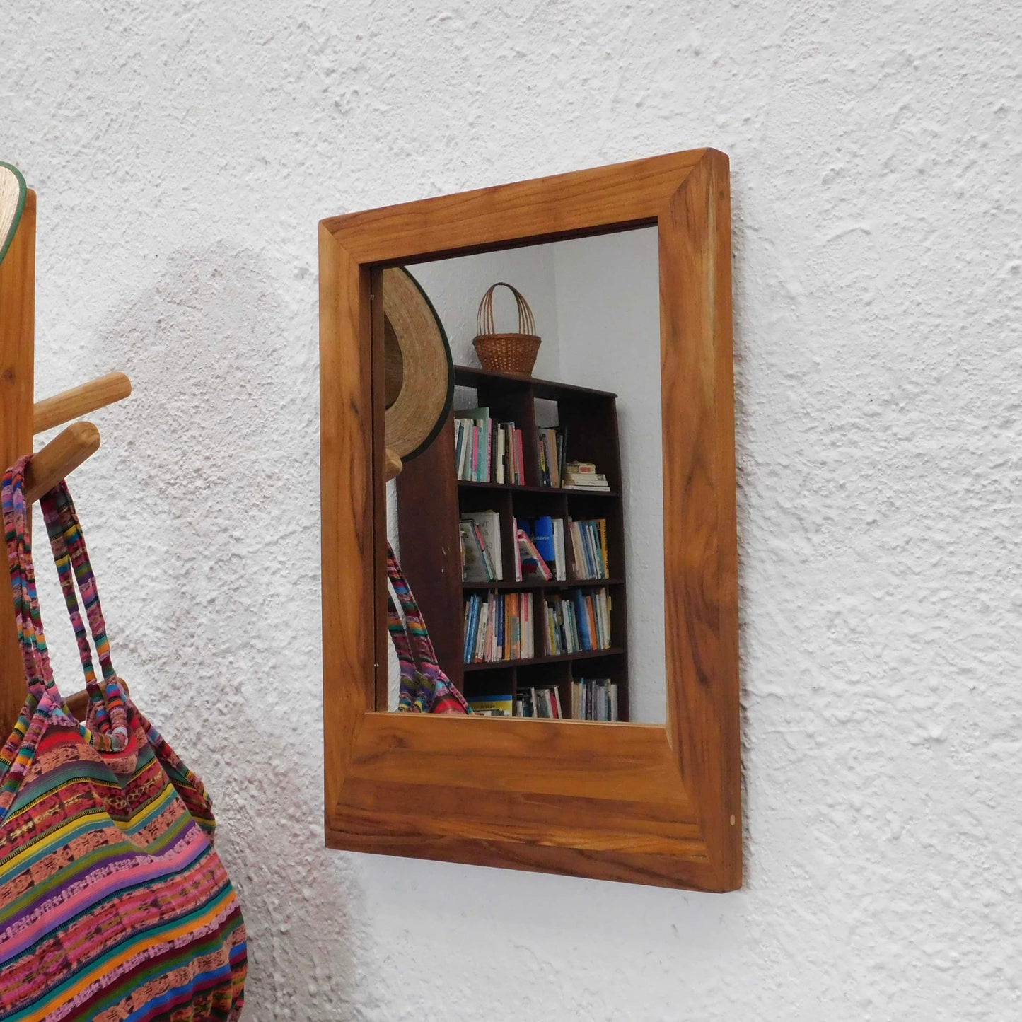 Espejo rectangular de pared - Marco liso madera teca