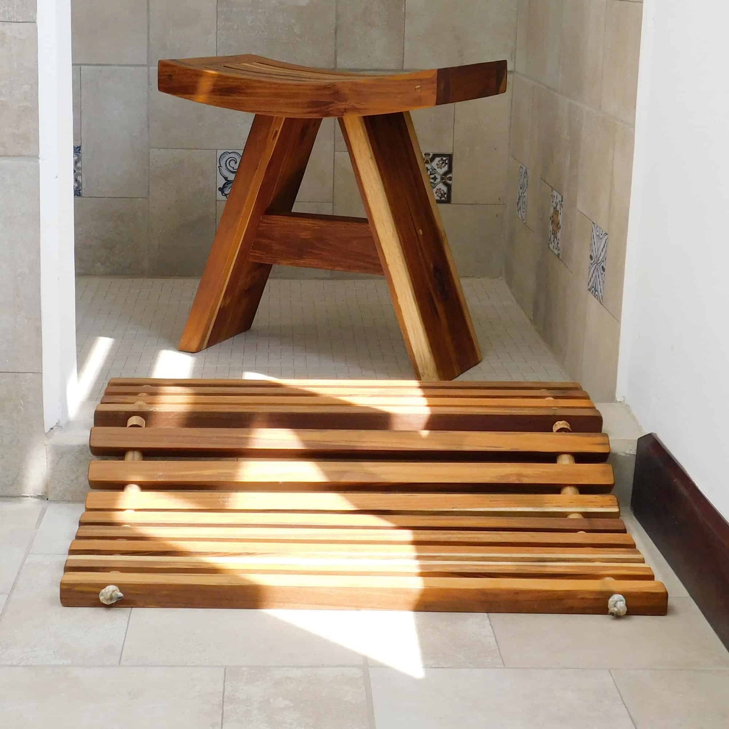Alfombra de madera teca