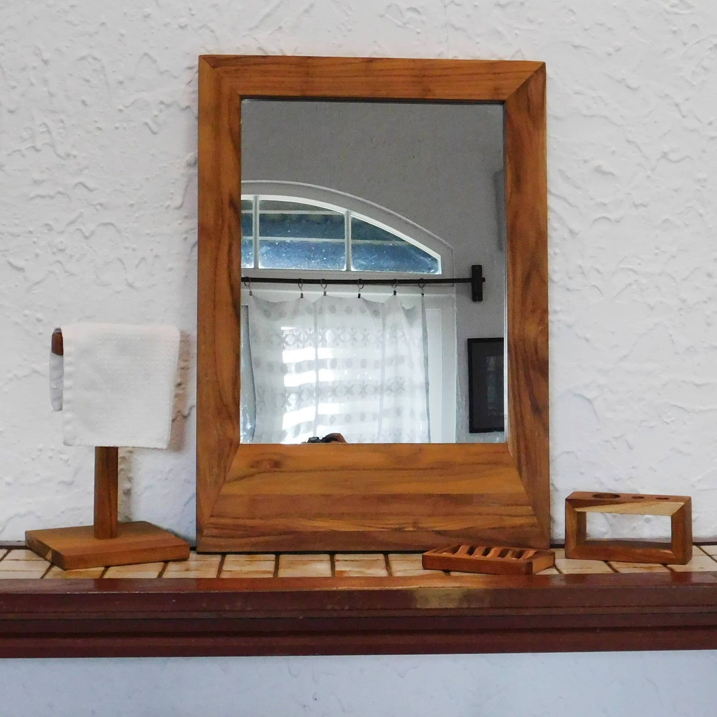 Espejo rectangular de pared - Marco liso madera teca