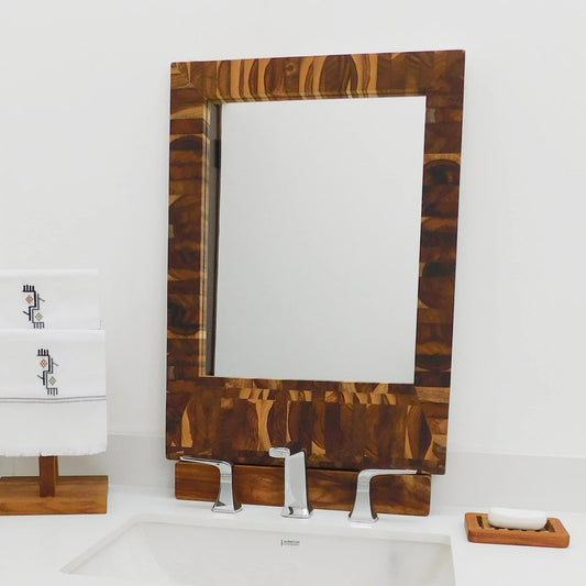 Espejo rectangular de pared - Marco mosaico madera teca