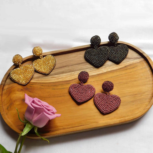 Aretes corazón colgante de mostacilla