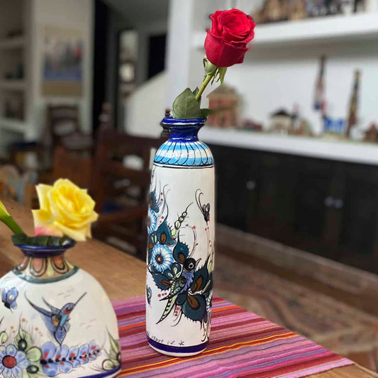 Florero alto cerámica colibríes