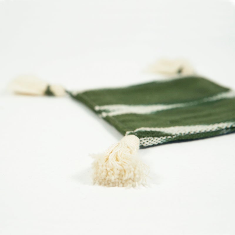 green cotton coasters with tassels