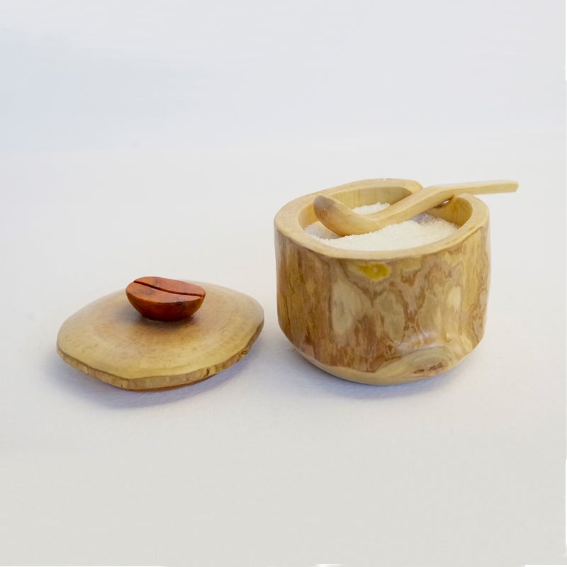 azucarera de madera con tapa y cuchara