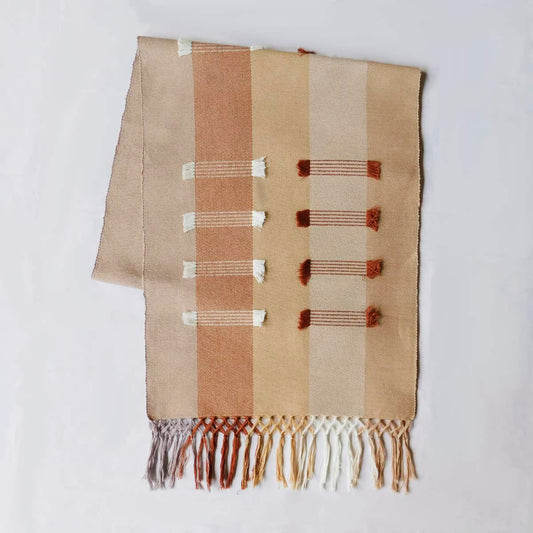 Camino de mesa tonos tierra y rosa