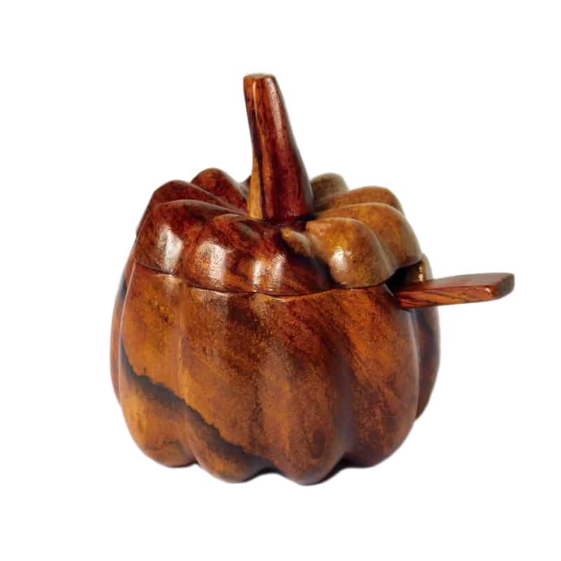 azucarero de madera tallado en forma de calabaza