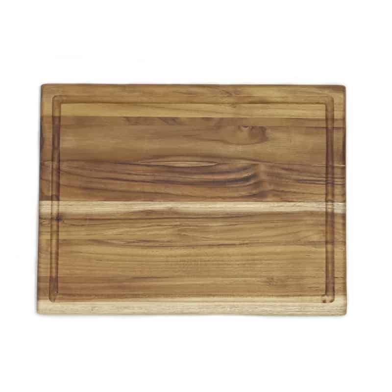 tabla de cortar y servir de madera de teca con ranura